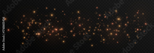 Golden glowing magic dust on a transparent background. Flying light particles PNG. Glowing dust PNG.