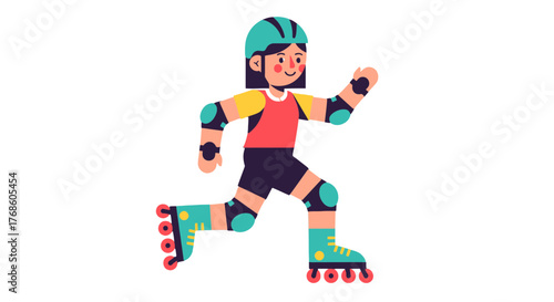 Animated Inline Skating Illustration Showcasing Vibrant Action And Protective Gear