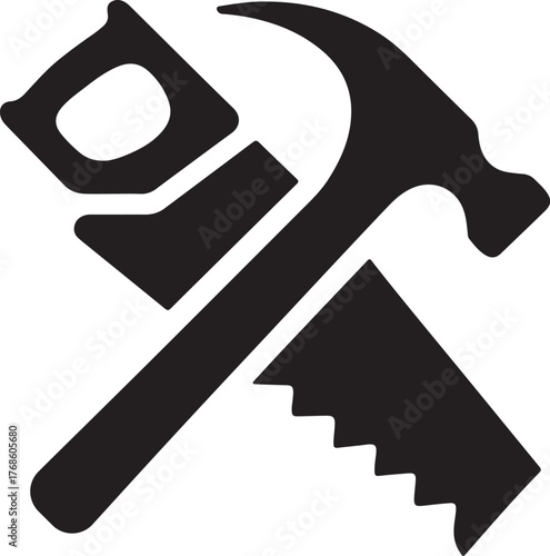 Crossed Hammer and Saw Icon Construction Carpentry Handyman Tools Logo