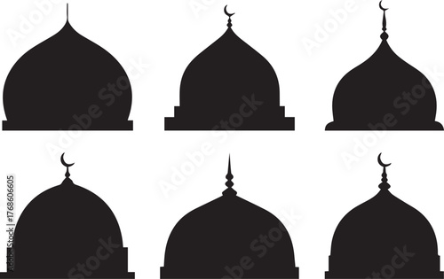 mosque domes silhouettes vector set six traditional islamic architectural shapes for logos patterns and design assets