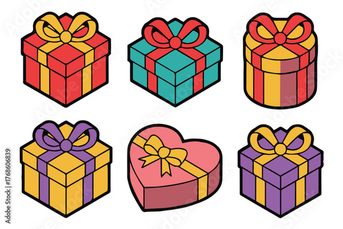 flat style colorful gift boxes and bows collection vector perfect for cards party invitations and ecommerce