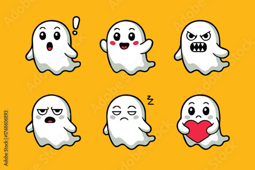 friendly ghost emotion collection vector ai eps png jpeg cartoon hearts tears anger joy boredom