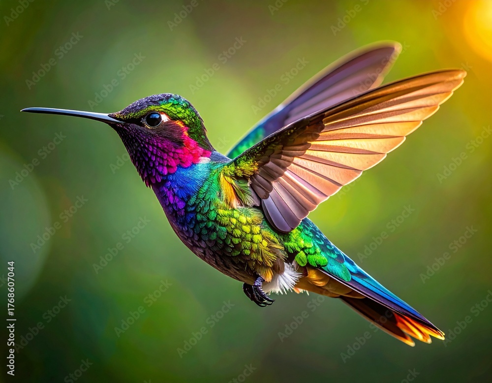 Fototapeta premium _illustration shows a hummingbird with detailed wings and body markings in black 