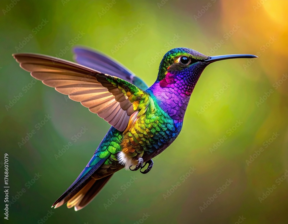 Fototapeta premium _illustration shows a hummingbird with detailed wings and body markings in black 