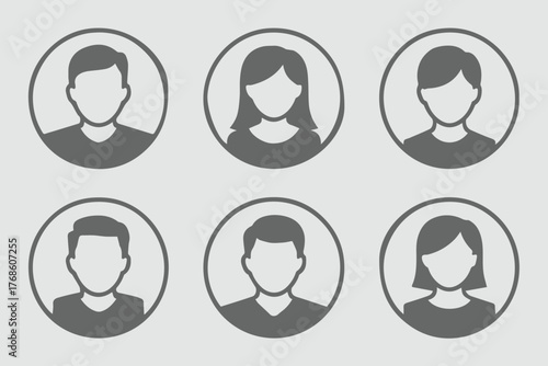 minimalist monochrome avatar pack six circular profile icons business and casual user portraits scalable ai eps jpeg png formats