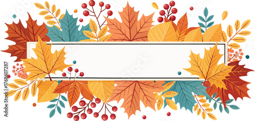 Festive thanksgiving dinner celebration with autumnal elements and food illustrations