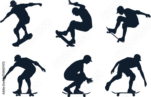black skateboard silhouettes in motion vector illustrations for sport action design ai eps jpeg png
