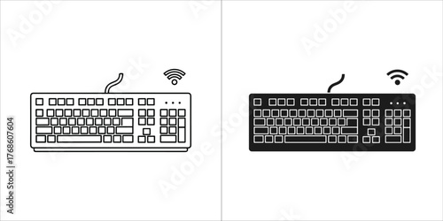 Two icons of an hdmi cable connector, one outlined and one filled