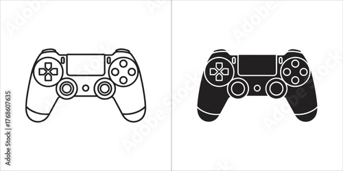 Two views of a 12v power supply unit with two outlets, one in outline and one in solid black