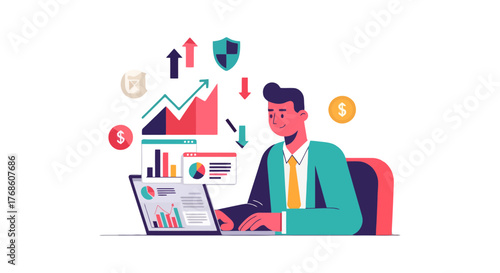 Business Analyst Working On His Laptop Interpreting Financial Data For Analysis