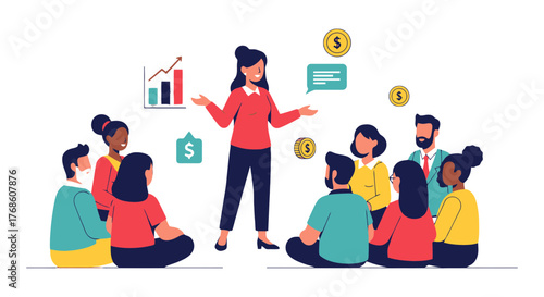 Business Leader Addressing Her Team During a Meeting Regarding Company Growth