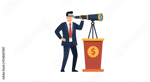 Business Leader Aiming Telescope: A Visionary Concept for Future Opportunities and Success