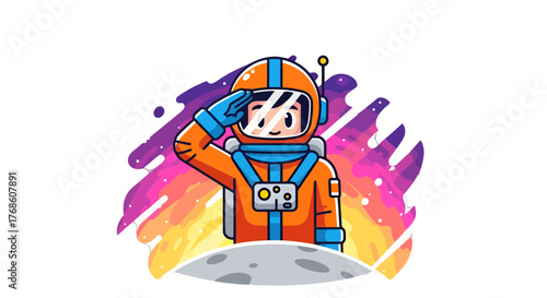 Astronaut Delivers A Salutatory Gesture Against An Artistic Galaxy Backdrop