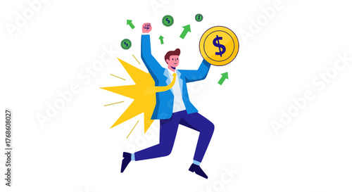 Business Person Celebrates Financial Success After Making Money and Gaining Wealth