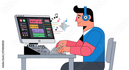 Audio Composition Icon Depicting a Person Mixing, Production and Music Production Process