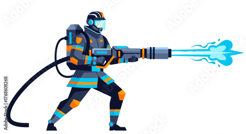 Brave Firefighter Ready To Deploy Advanced Water Weapon For Emergency Situations Protection
