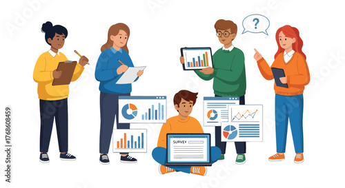 Business Team Analyzing Data and Survey Results for Strategic Decision Making