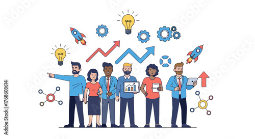 Business Team Synergy Driving Growth With Rocket Launch And Innovative Ideas Visual