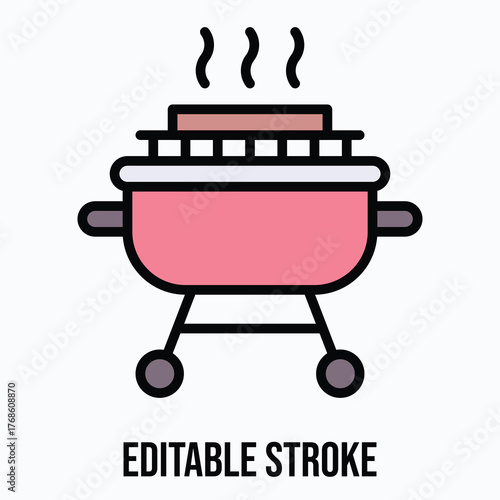 Outdoor BBQ Grill Icon — Isolated Lineal Color Style Vector Icon