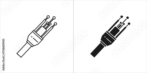 Two icons representing a fiber optic cable connector