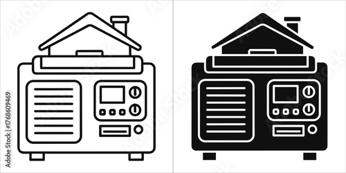 Set of two generator icons, one in outline and one in solid black