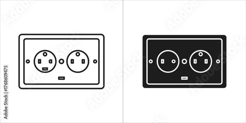 Set of two electrical outlet icons, one in outline and one in solid black