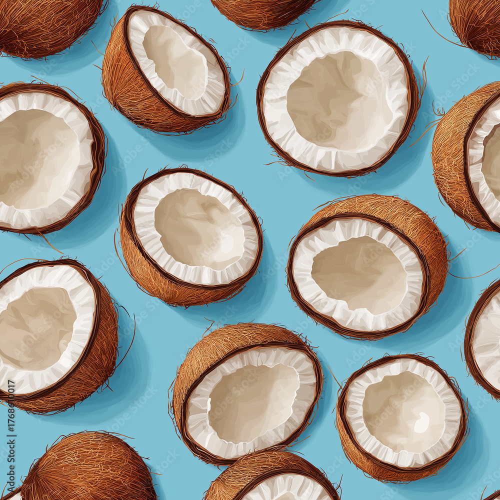 Coconut slices seamless tropical pattern vector illustration