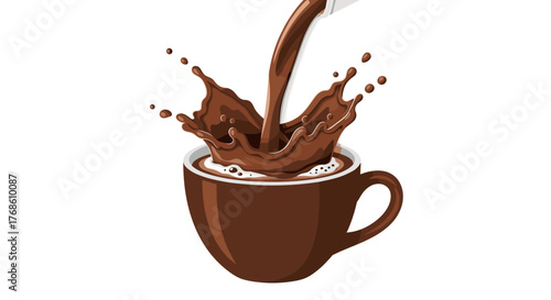 Hot cocoa mug with marshmallows and cinnamon stick splashing  