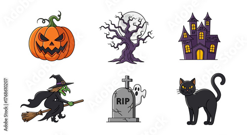 halloween set flat design