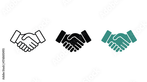 Three handshake icons in different styles representing agreement and partnership.
