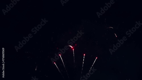 Bright colorful festive glowing fireworks on night sky.  New Year, Christmas, festival, party and holiday celebration concept