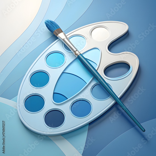 The artistic palette with oil paints and brushes is a colorful symbol of creativity