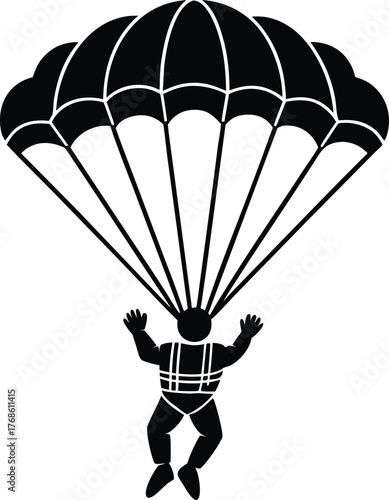 Black Silhouette Of A Parachutist Descending parachute