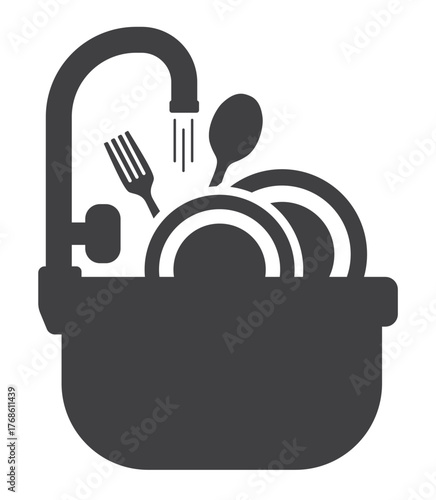 wash dishes plates in sink icon