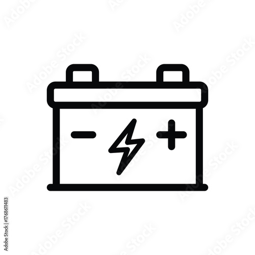 Car battery line icon, simple outline of automotive power or energy source with positive and negative terminals