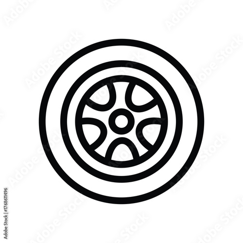 Car wheel or tire line icon, simple outline of automotive wheel rim or car part vector illustration