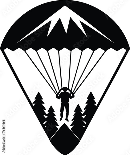 Parachutist Descending Mountain Forest Silhouette Keywords: parachutist, parachute, skydiver