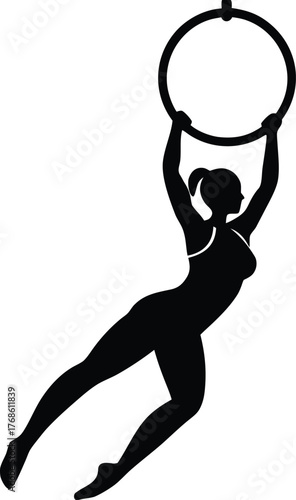 Silhouette Of Woman Hanging From Gymnastics Hoop female