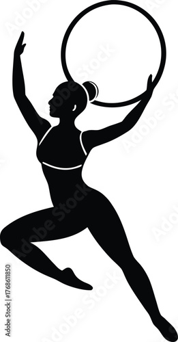 Silhouette Of Woman Performing Gymnastics With Hoop