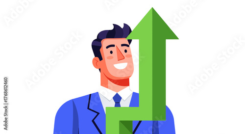 Businessman And Upward Arrow Symbolizing Success, Growth, Positive Trends, and Progress