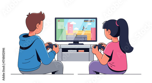 Children Having Fun Playing Video Games Together Enjoying Game Time With Joyful Expressions