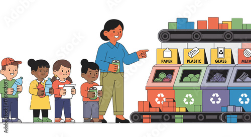 Children Learning Waste Disposal And Recycling Practices During Environmental Education