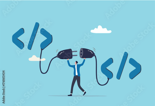 API, application programming interface to connect between software or application, coding to exchange information for website or software development, programmer connect socket between coding program