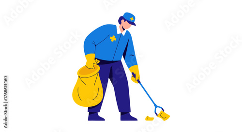 Community Worker Removing Debris: Promoting Cleanliness and Environmental Stewardship