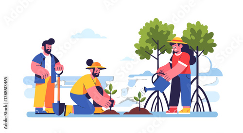 Community's Effort Dedicated To Planting Trees And Environmental Conservation Scheme