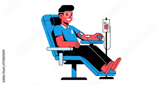 Cartoon Illustration Of Person Donating Blood At Medical Facility During a Healthcare Practice