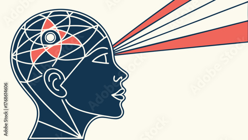 Abstract Human Head with Glowing Focus Beam — Power of Mind Vector 