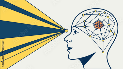 Abstract Human Head with Glowing Focus Beam — Power of Mind Vector Illustration