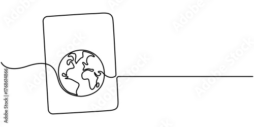 passport continuous one line drawing, Single Line Vector Illustration, outline minimalist. 