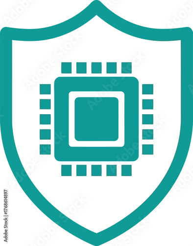 Microchip security concept shield icon with integrated circuit, symbolizing hardware protection and data integrity